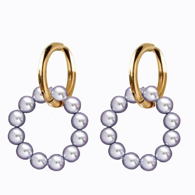 Klassische runde Ohrringe mit silbernen Perlen - Silber - Lavendel