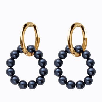 Boucles d'oreilles rondes classiques en perles d'argent - argent - Bleu nuit 1