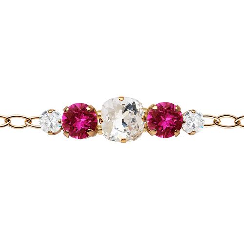 Five crystal bracelet in the chain - silver - crystal / fuchsia