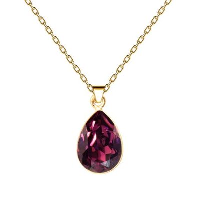 Drops of necklace, 14mm crystal with holder - gold - amethystyst