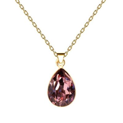 Drops of necklace, 14mm crystal with holder - gold - Antique Pink