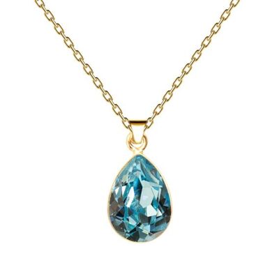 Drops of necklace, 14mm crystal with holder - gold - Light saphire