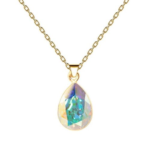 Drops of necklace, 14mm crystal with holder - gold - aurore borale