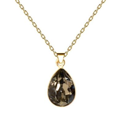 Gocce di collana, cristallo 14mm con supporto - oro - Diamante nero