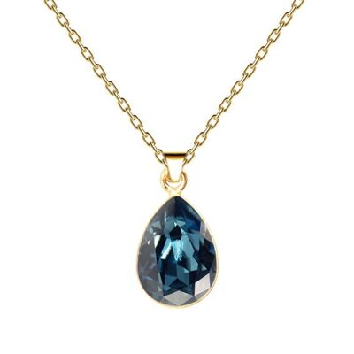 Gouttes de collier, cristal 14mm avec support - or - Bleu Denim
