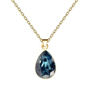 Gouttes de collier, cristal 14mm avec support - or - Bleu Denim 1