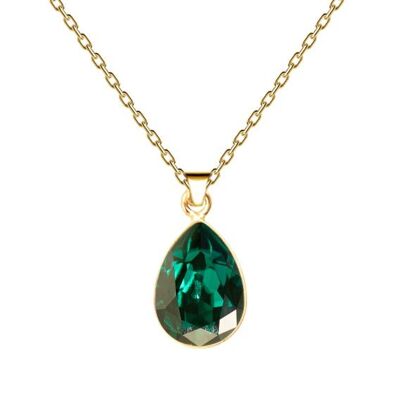 Drops of necklace, 14mm crystal with holder - gold - emerald