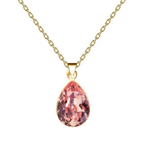 Drops of necklace, 14mm crystal with holder - gold - Light Rose