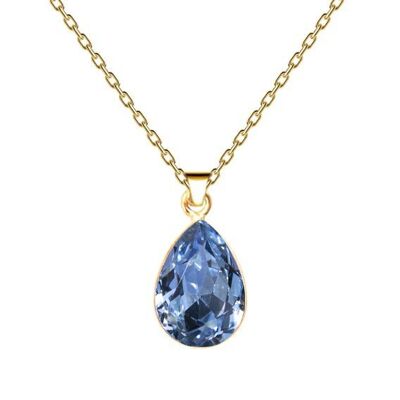 Drops of necklace, 14mm crystal with holder - gold - Light Blue