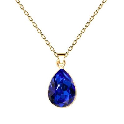 Drops of necklace, 14mm crystal with holder - gold - Majestic Blue