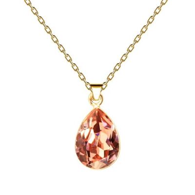 Gocce di collana, cristallo 14mm con supporto - oro - Rose Peach