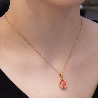 Drops of necklace, 14mm crystal with holder - gold - Rose Water Opal