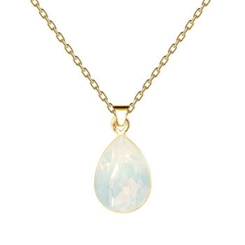 Gouttes de collier, cristal 14mm avec support - or - Opale blanche 1