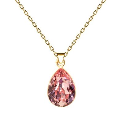 Gocce di collana, cristallo 14mm con supporto - argento - Light Rose