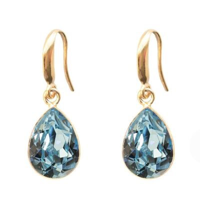 Silver drops earrings, 14mm crystal - gold - Aquamarine