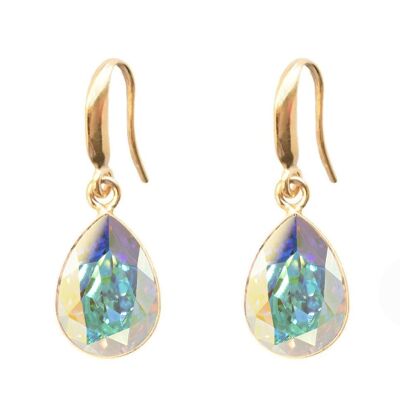 Silver drops earrings, 14mm crystal - gold - aurore borale