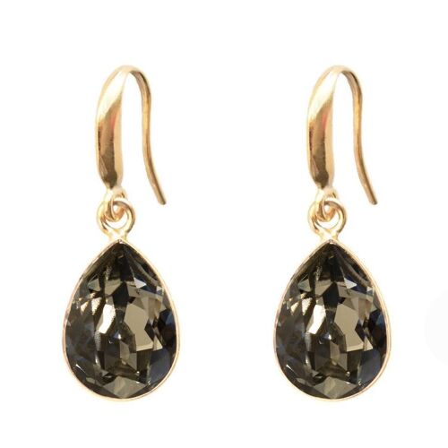Silver drops earrings, 14mm crystal - gold - Black Diamond