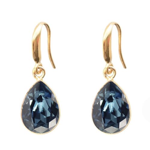 Silver drops earrings, 14mm crystal - gold - Denim Blue