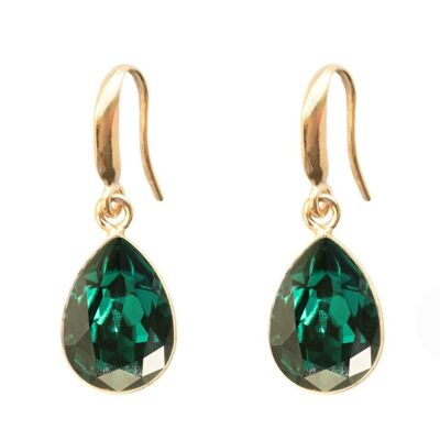 Silver drops earrings, 14mm crystal - gold - emerald
