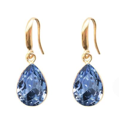 Silver drops earrings, 14mm crystal - gold - Light saphire