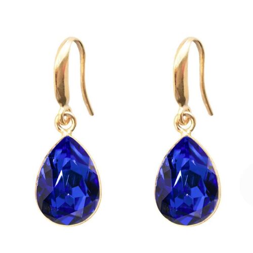 Silver drops earrings, 14mm crystal - gold - Majestic Blue