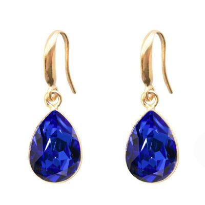 Silberne Tropfenohrringe, 14 mm Kristall - Gold - Majestic Blue