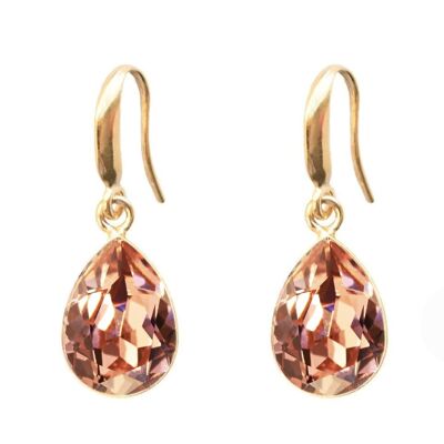 Silver drops earrings, 14mm crystal - gold - Rose Peach