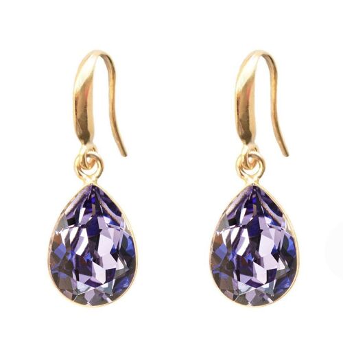 Silver drops earrings, 14mm crystal - gold - tanzanite