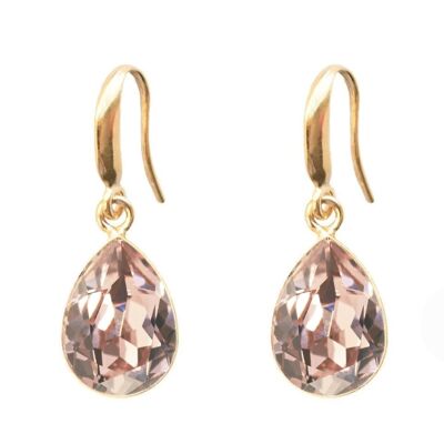 Pendientes gotas de plata, cristal de 14 mm - oro - rosa vintage