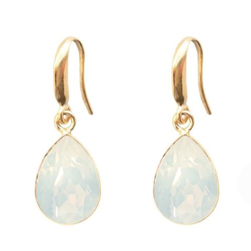 Silver drops earrings, 14mm crystal - gold - White Opal