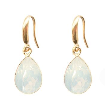 Boucles d'oreilles gouttes argent, cristal 14mm - or - Opale blanche 1