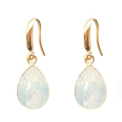 Boucles d'oreilles pendantes argent, cristal 14mm - argent - Opale blanche