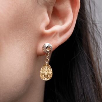 Boucles d'oreilles doubles gouttes argent, cristal 14mm - or - améthyste 2
