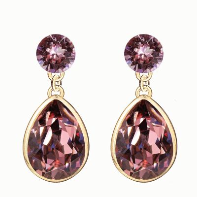 Double silver drops earrings, 14mm crystal - gold - Antique Pink