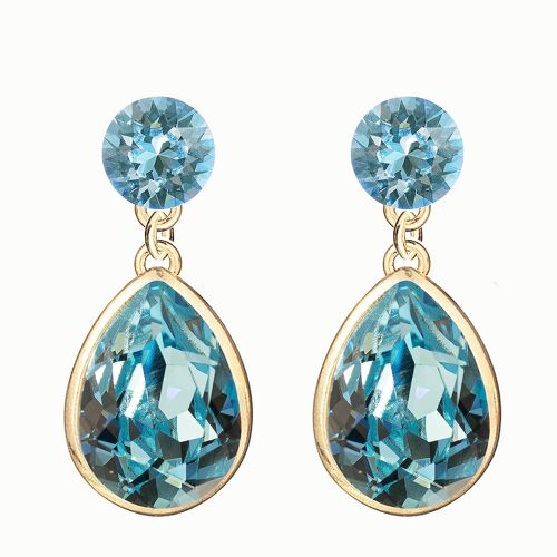 Double silver drops earrings, 14mm crystal - gold - Aquamarine