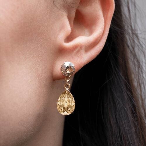 Double silver drops earrings, 14mm crystal - gold - blush rose