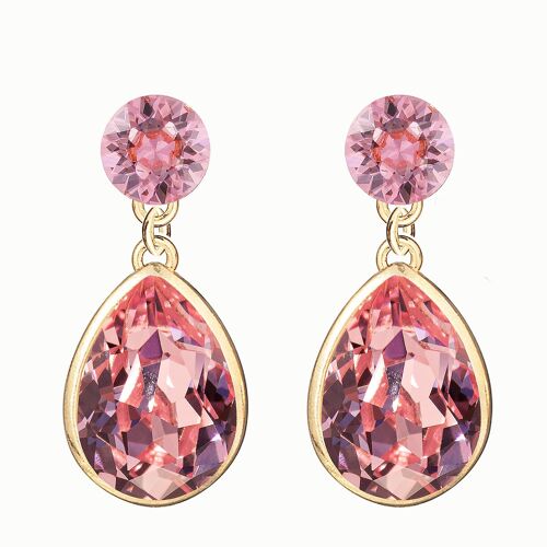 Double silver drops earrings, 14mm crystal - gold - Light Rose