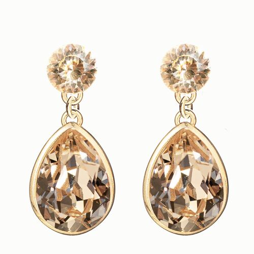 Double silver drops earrings, 14mm crystal - gold - Golden Shadow