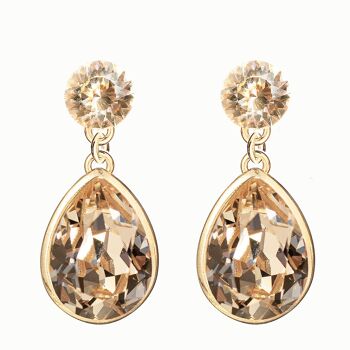 Boucles d'oreilles doubles gouttes argent, cristal 14mm - or - Golden Shadow 1