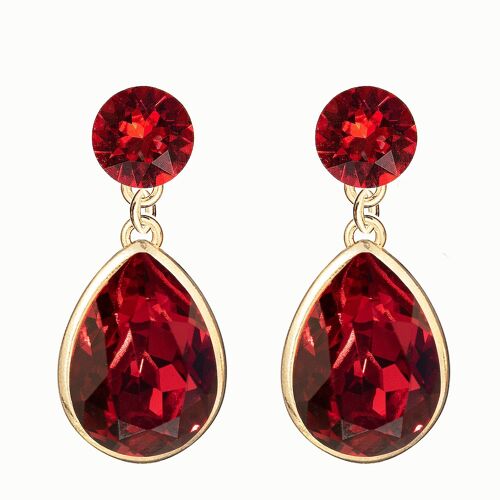 Double silver drops earrings, 14mm crystal - gold - Scarlet