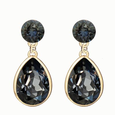 Double silver drops earrings, 14mm crystal - gold - Silvernight