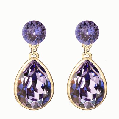 Double silver drops earrings, 14mm crystal - gold - tanzanite