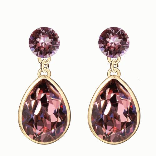 Double silver drops earrings, 14mm crystal - silver - antique pink