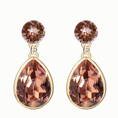 Pendientes dobles de gotas de plata, cristal de 14 mm - plata - rosa rubor