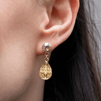 Boucles d'oreilles doubles gouttes d'argent, cristal 14mm - argent - Golden Shadow 2