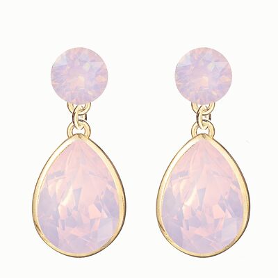 Double silver drops earrings, 14mm crystal - silver - Rose Water Opal