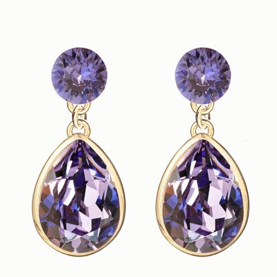 Double silver drops earrings, 14mm crystal - silver - tanzanite