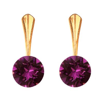 Runde Silberohrringe, 8 mm Kristall - Gold - Amethyst