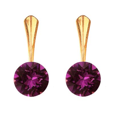 Round silver earrings, 8mm crystal - gold - amethyst