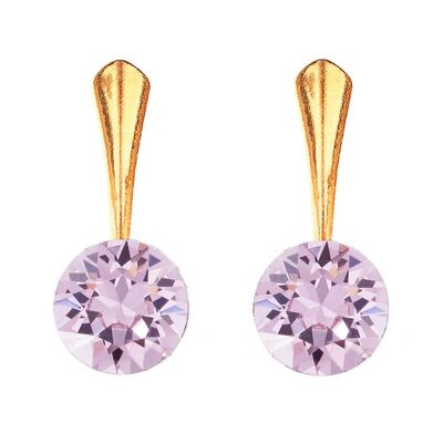Round silver earrings, 8mm crystal - gold - light amethyst